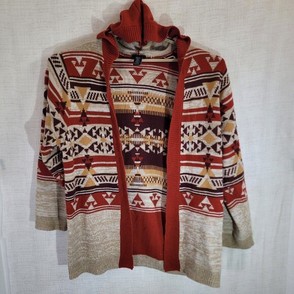 Wrangler Retro Sweaters - Wrangler Cardigan Womens Medium Red Open Sweater Knit Western Aztec Southwest
